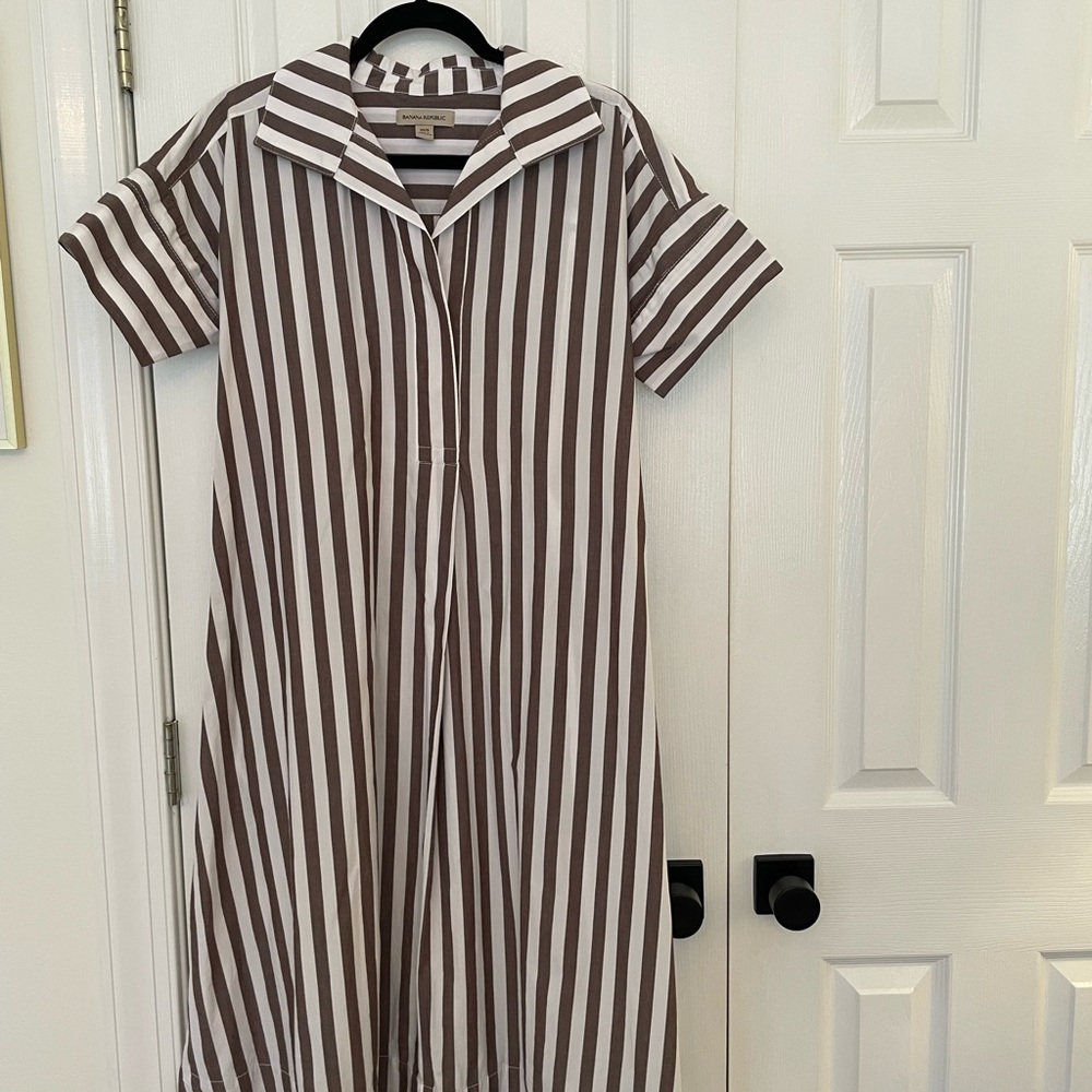 Banana Republic Chocolate and White Striped Midi Dress